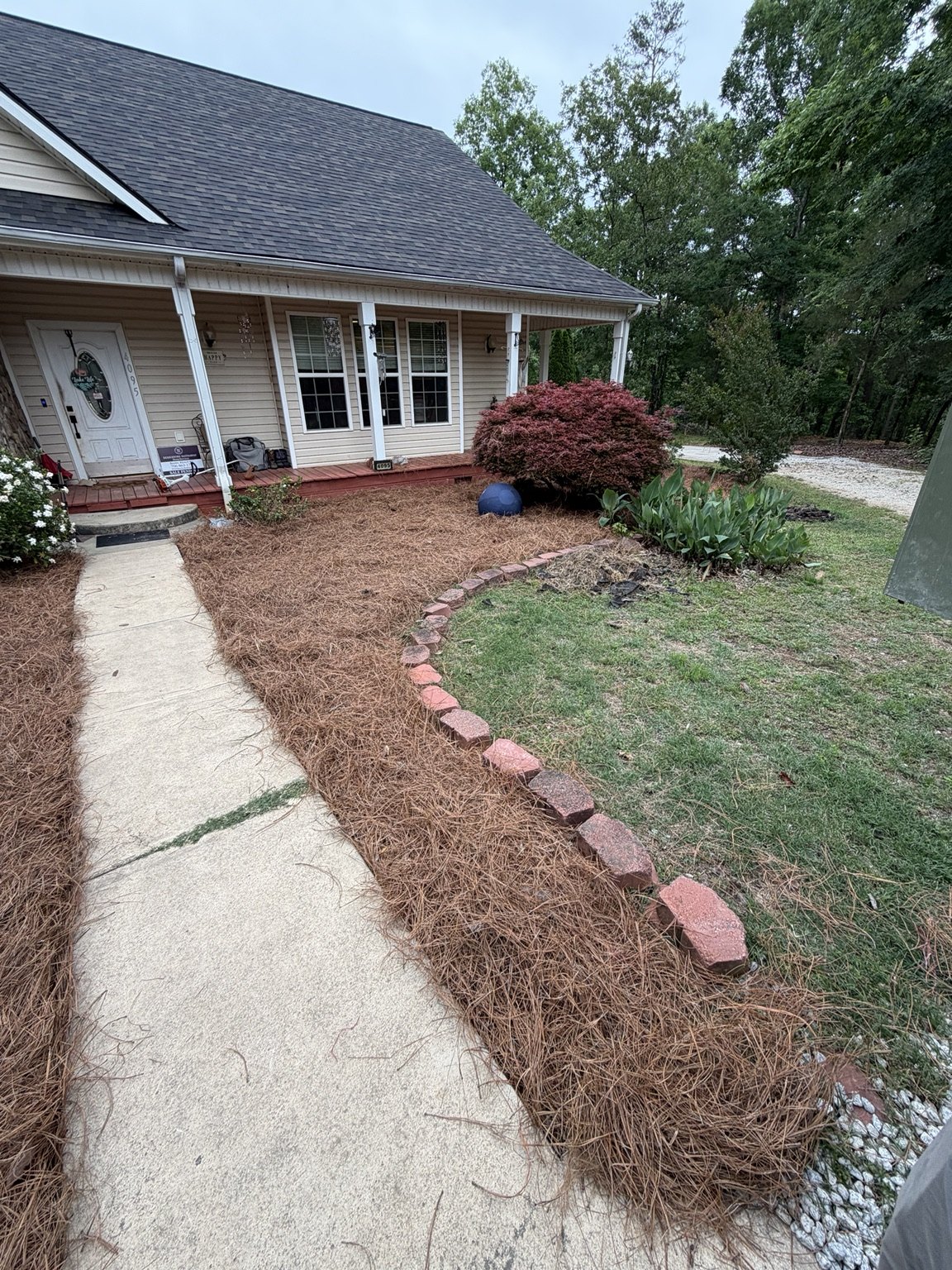 Landscape bed after pine straw installation